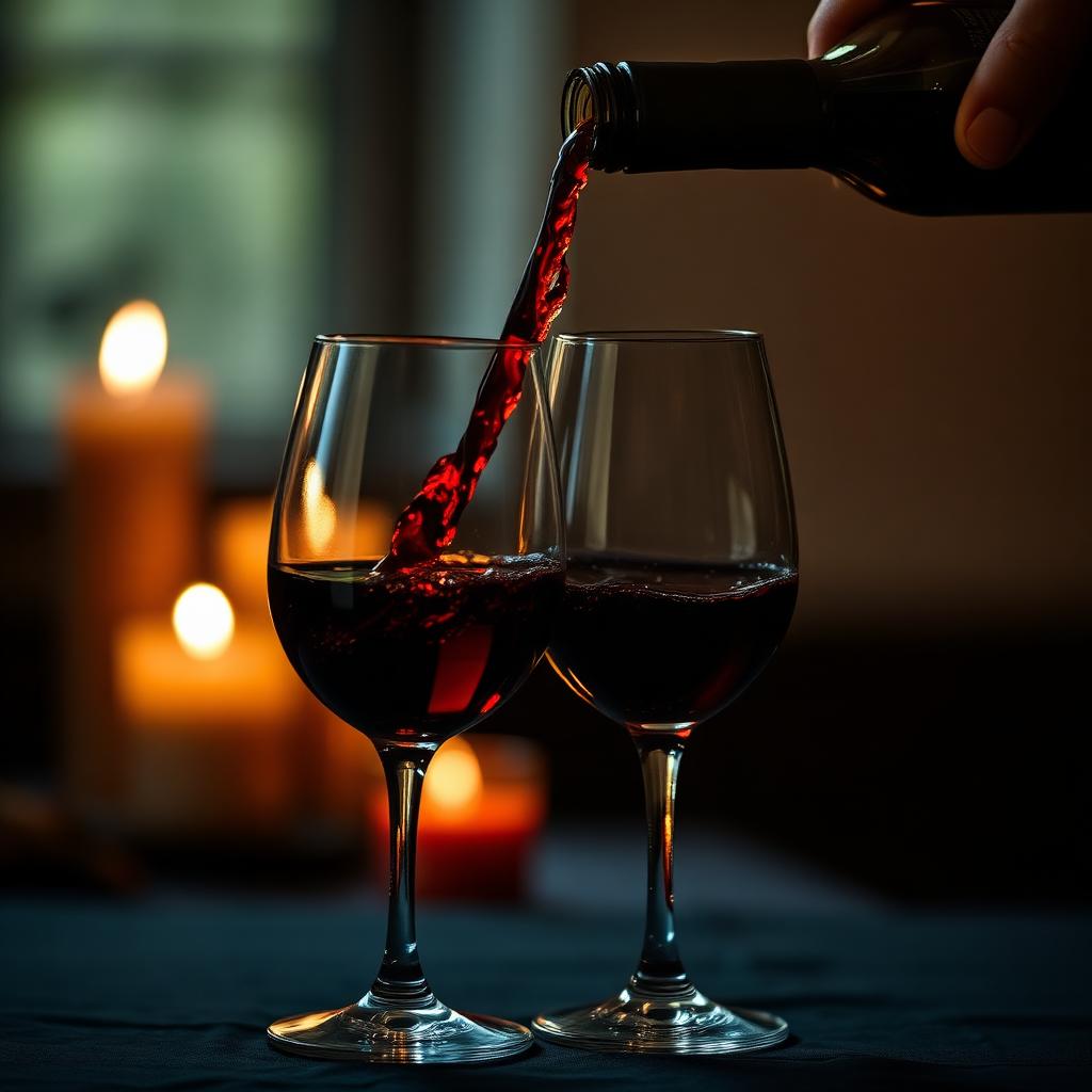 Italian red wine poured by candlelight